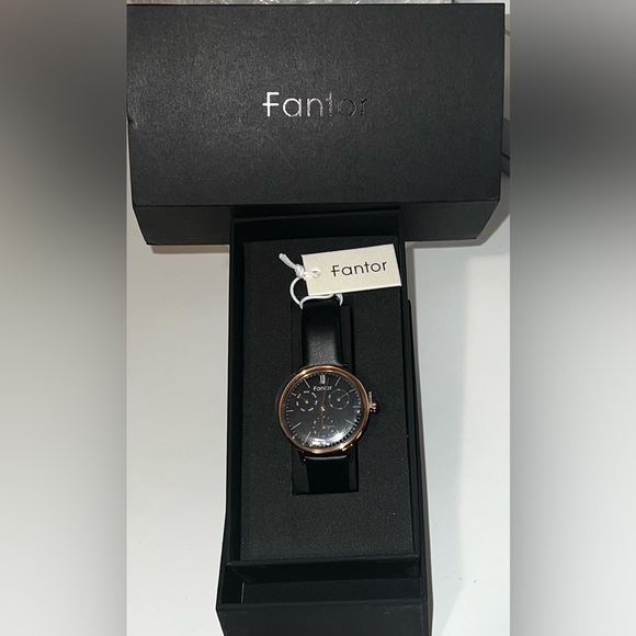 Designer Watch-Fantor Woman Luxury Leather Wrist Watch Chronograph Quartz, Black - Picture 7 of 13